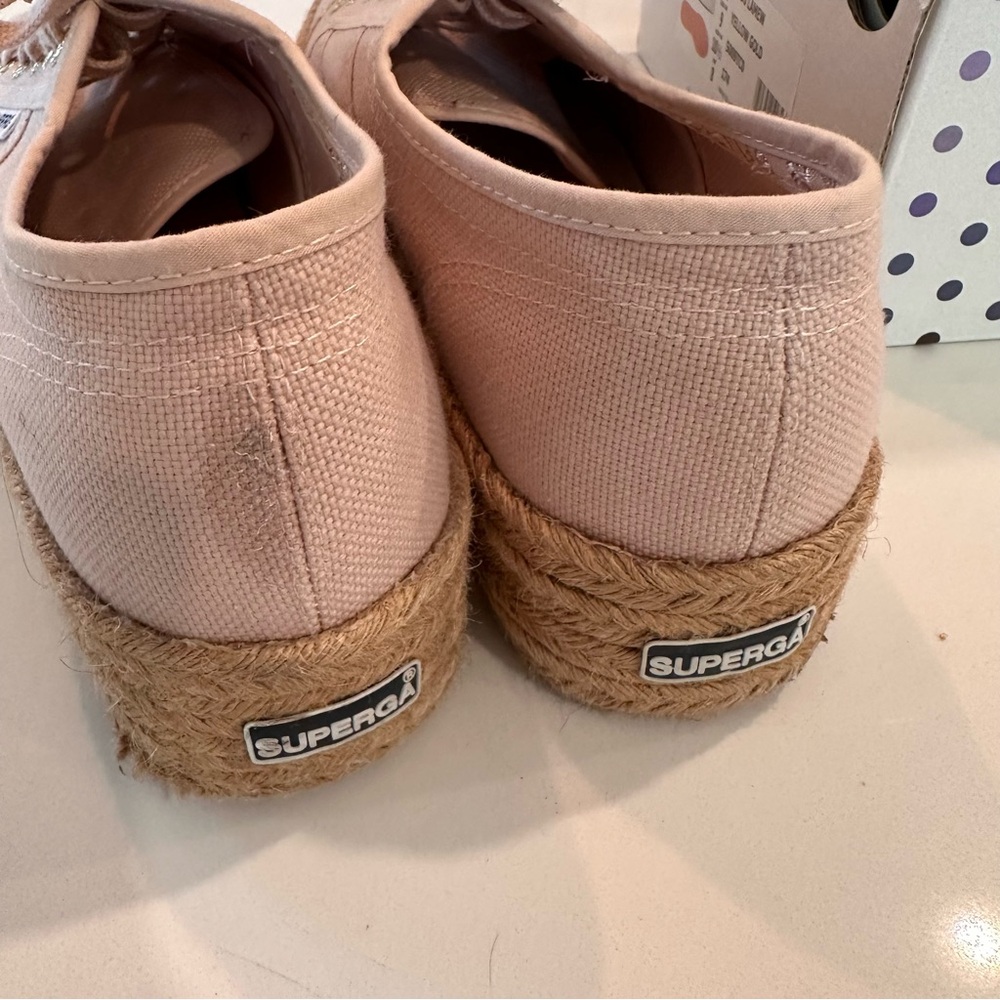Superga Platform Sneakers in Light Pink with Natural Espadrille Sole - Picture 10 of 12